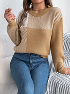 Modern Geometric Khaki Knit Sweater - WEUXS