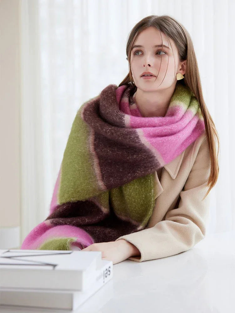 Dopamine Rainbow Block Stripe Oversized Scarf - WEUXS