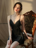 French Princess | Dot Mesh & Lace Satin Robe Set - WEUXS