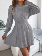 woman wearing a cable knit A-line sweater dress - View 16 | WEUXS