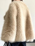 Aspen Champagne Shaggy Faux Fur Coat - WEUXS