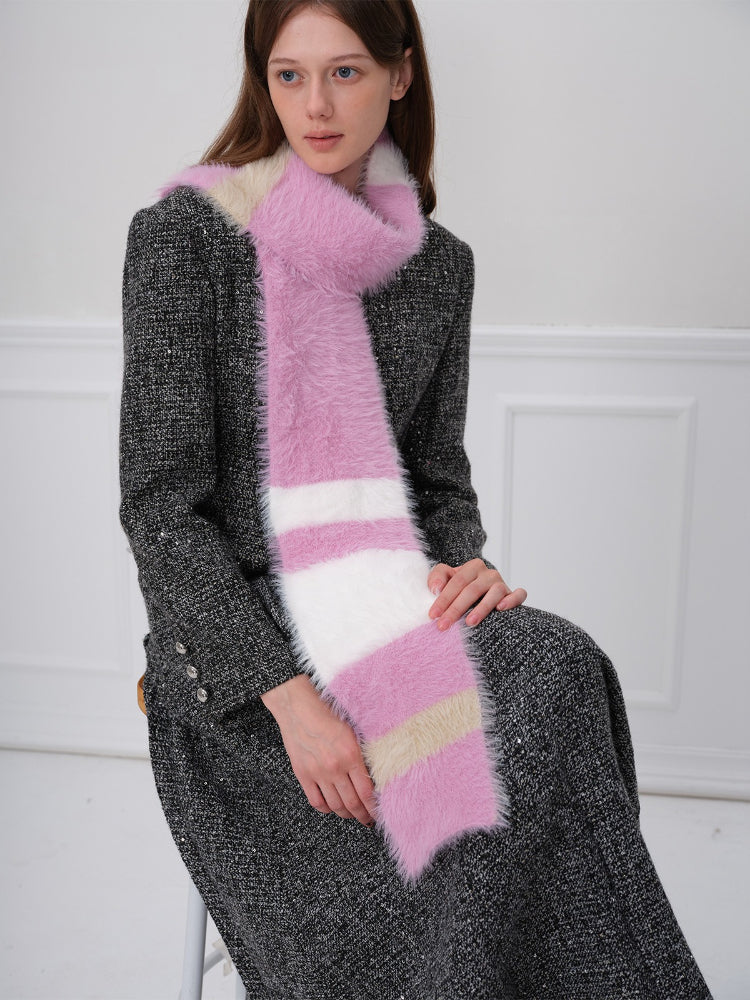 Soft Striped Eyelash Knit Scarf