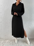 Ribbed Knit Polo Maxi Dress - View 6 | WEUXS