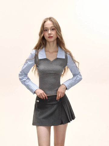 Contrast Collar Knit Top