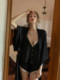 Button-Front Lace Satin Cami & Shorts Set - WEUXS