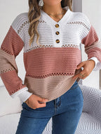 Color block knit henley sweater - View 17 | WEUXS