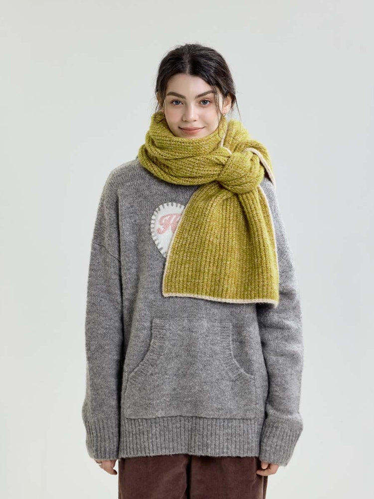 Macaron Ribbed Knit Scarf with Contrast Trim