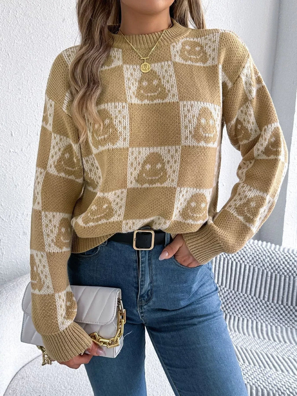 Ghost Checkerboard Knit Sweater - View 11 | WEUXS
