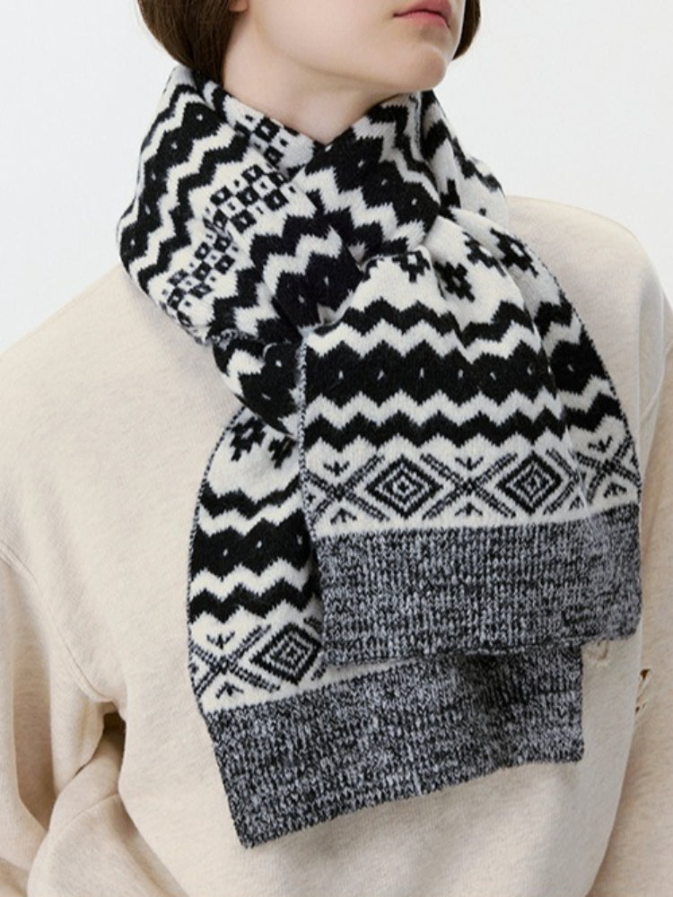 Classic Monochrome Geometric Knit Scarf