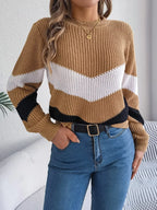 Women's Color Block Chevron Knit Sweater - WEUXS