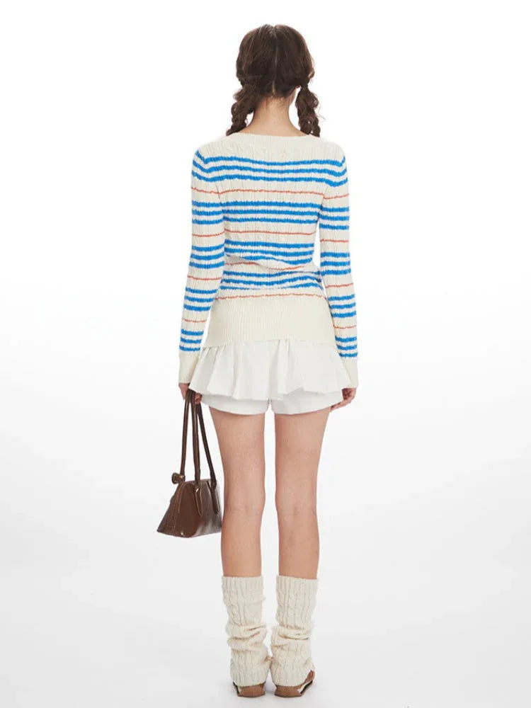 Striped Cable Knit V-Neck Sweater Secondary image