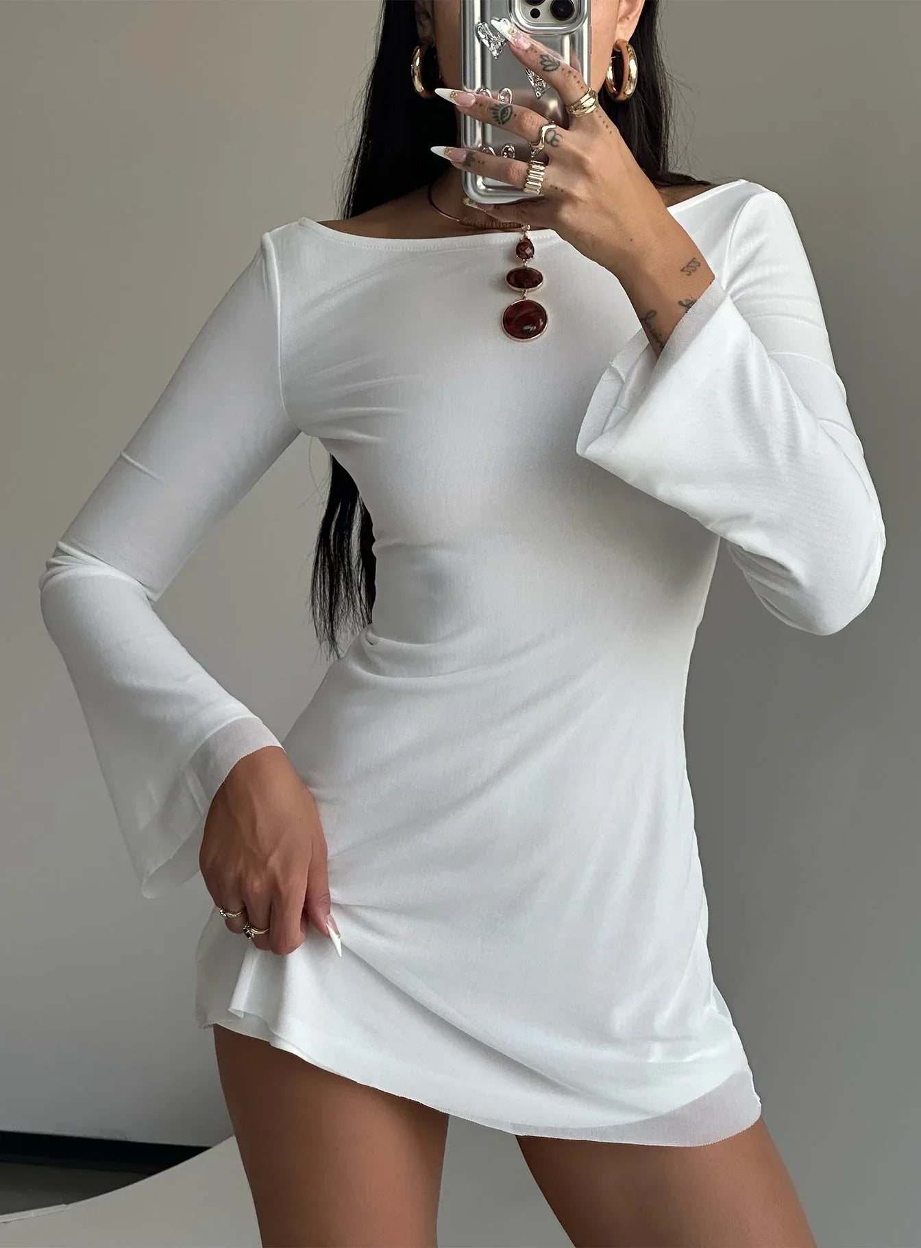 White Bell Sleeve Mini Dress Secondary image