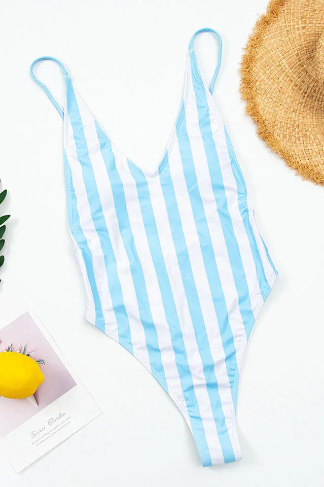 Women's one piece swimsuit with vertical stripes - View 19 | WEUXS