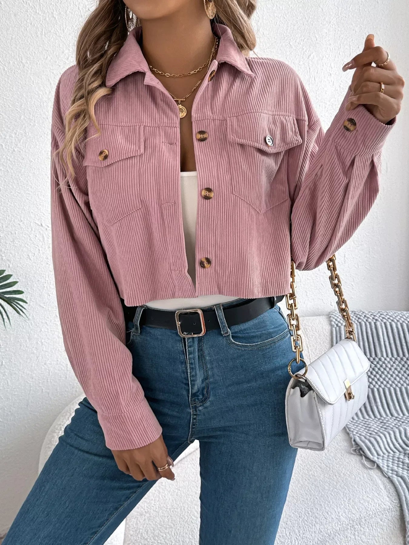 Cropped Corduroy Jacket - View 11 | WEUXS