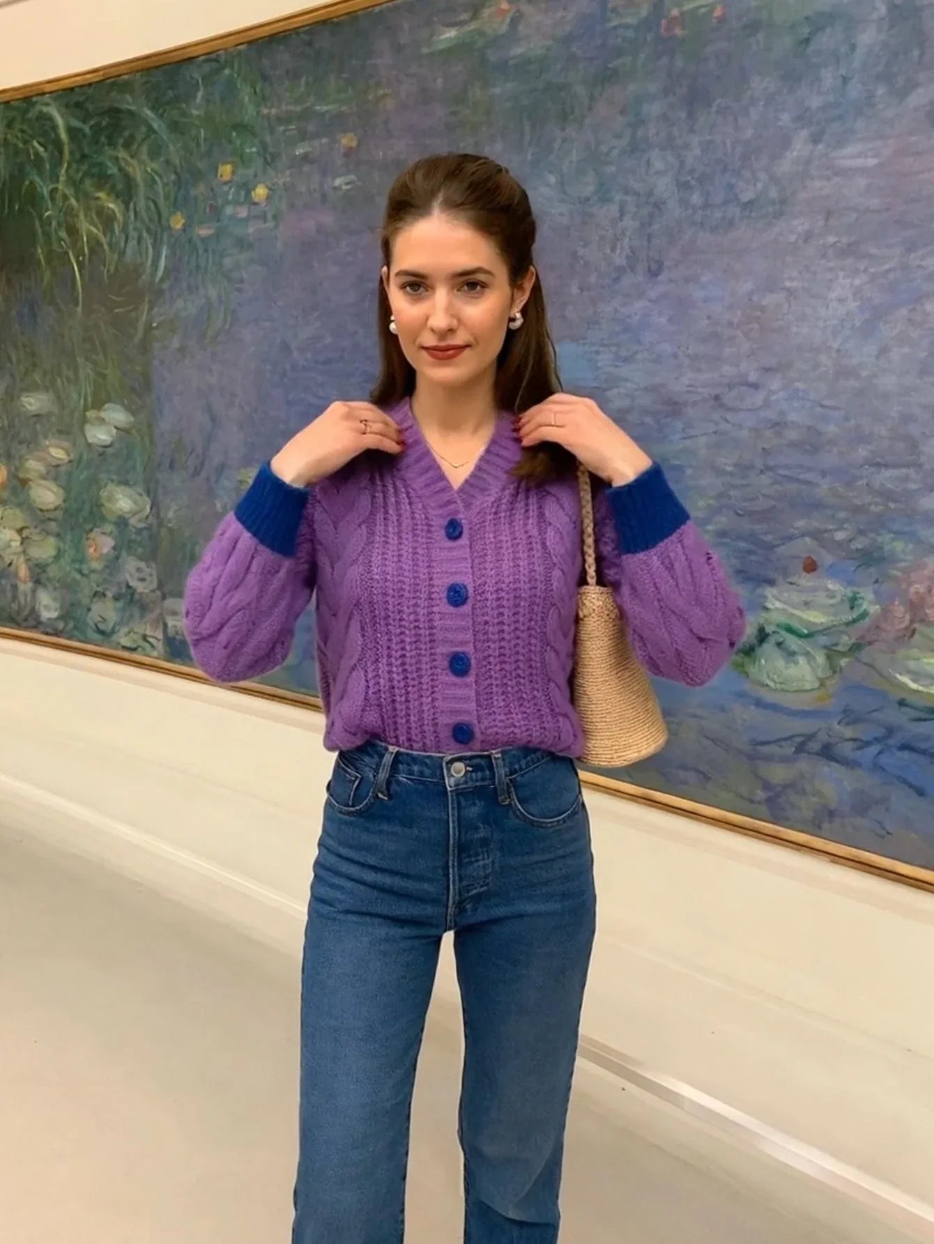 Violet Vintage Chunky Cable Knit Cardigan - WEUXS