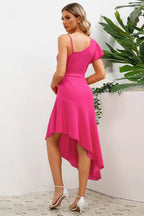 Asymmetrical neck dress with flutter sleeve - View 8 | WEUXS