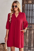 Notched Neck Flare Sleeve Pocket Dress | Dress In Beauty