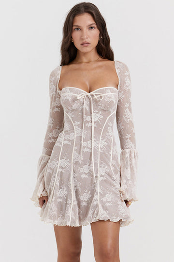 Vintage Cream Lace Belted Dress | Dress In Beauty