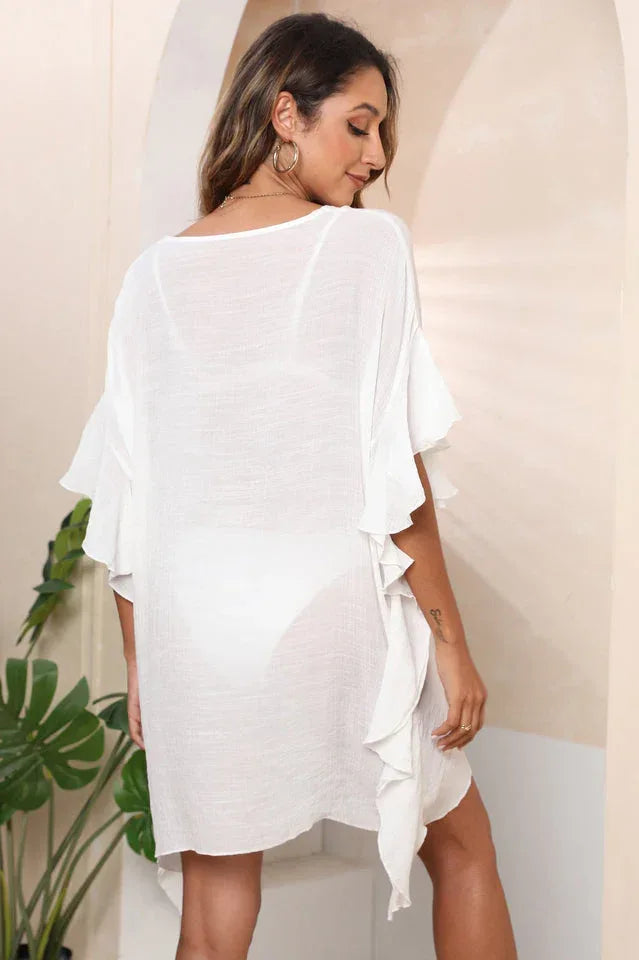 Ruffle Loose Beach Cover Up Dress - WEUXS