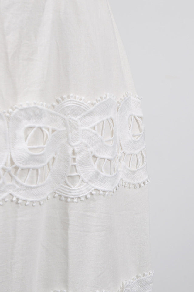 White Linen Lace Insert Midi Dress | Dress In Beauty