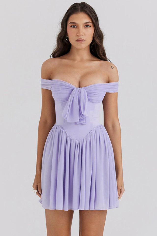 Soleil Orchid Off Shoulder Mini Dress | Dress In Beauty