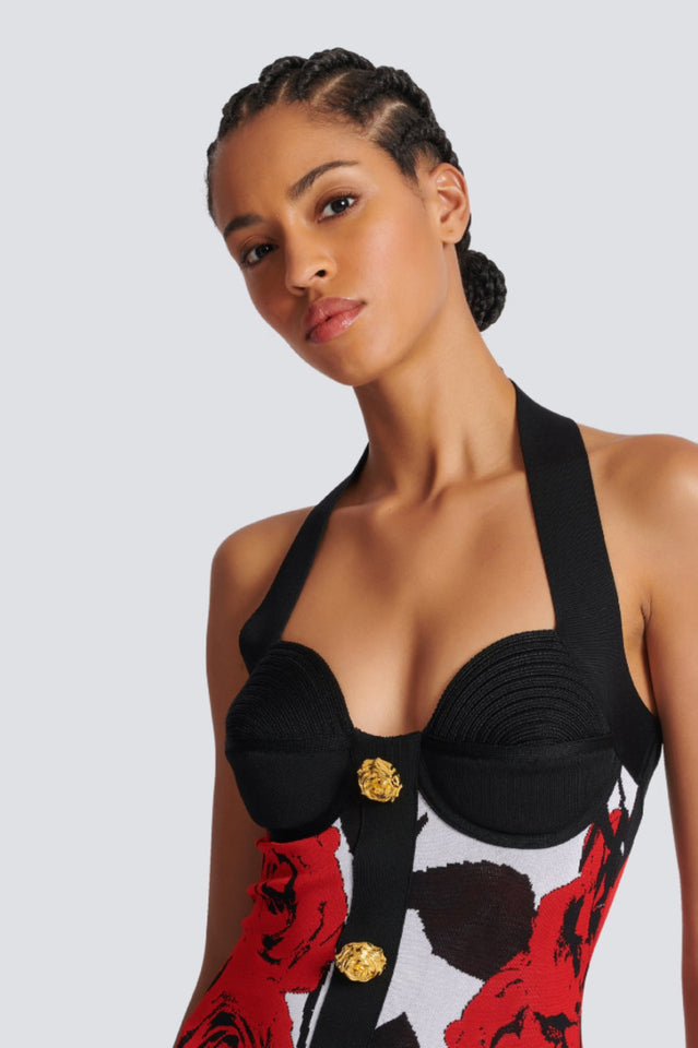 Knit Floral Halter Neck Midi Dress | Dress In Beauty