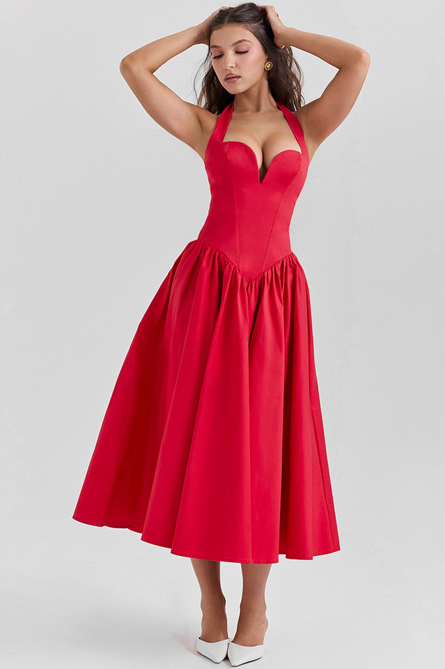 Coquette Scarlet Halter Midi Dress | Dress In Beauty
