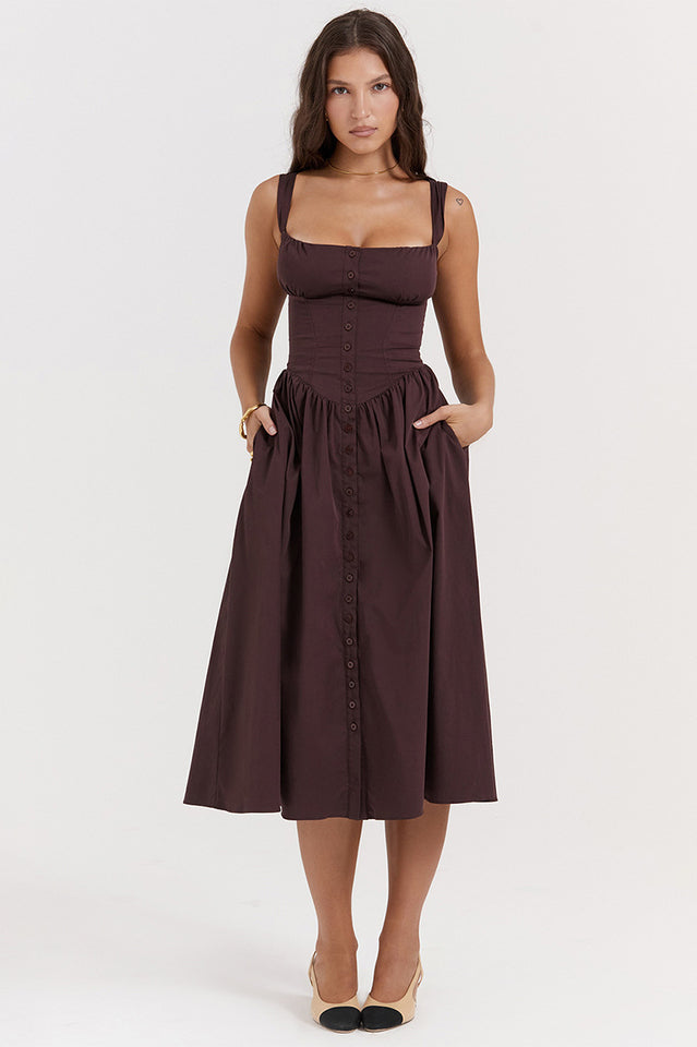 Rich Brown Midi Sundress | Dress In Beauty
