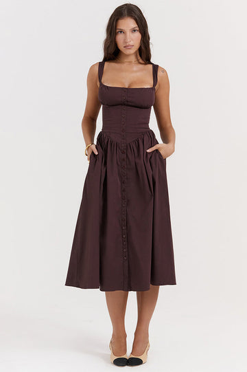 Rich Brown Midi Sundress | Dress In Beauty
