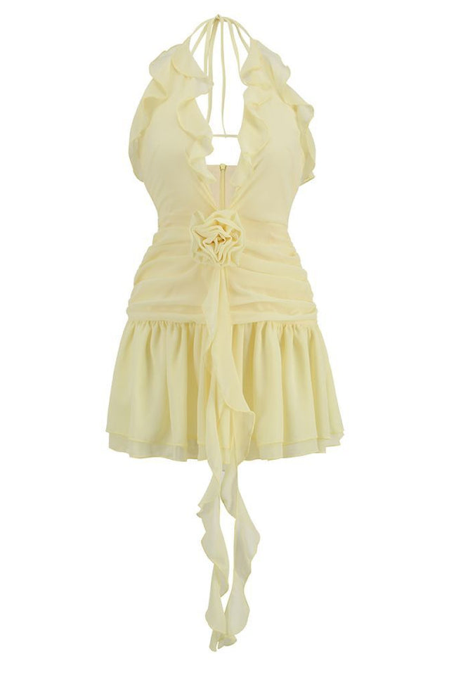 Rose Detailed Halterneck Mini Dress | Dress In Beauty