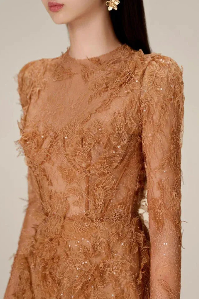 Embellished Lace Mini Dress with Puff Sleeves Secondary image