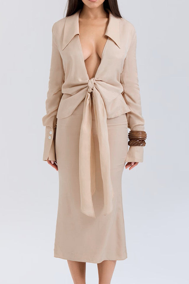 Draped Tie Front Shirt Set | Dress In Beauty