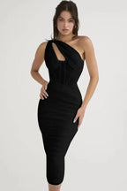 Asymmetric One-Shoulder Midi Dress - View 16 | WEUXS
