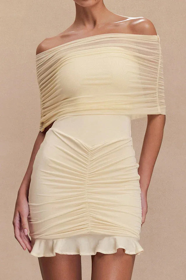 Slinky And Mesh Off Shoulder Mini Dress - WEUXS Main image