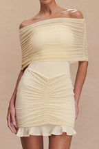 Slinky And Mesh Off Shoulder Mini Dress - WEUXS
