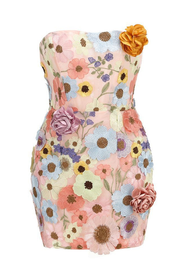 Floral 3D Embroidery Tube Mini Dress | Dress In Beauty