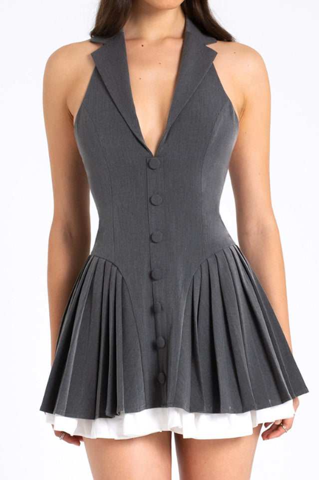 Hazel Preppy Halter Neck Pleated Mini Dress | Dress In Beauty