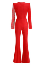 Women's elegant black crepe jumpsuit with V-neckline and rhinestone embellishments - View 13 | WEUXS