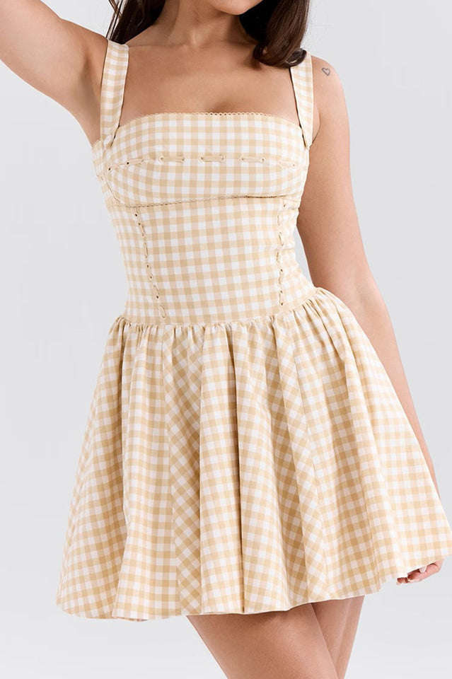 Isadora Gingerbread Gingham Mini Dress | Dress In Beauty