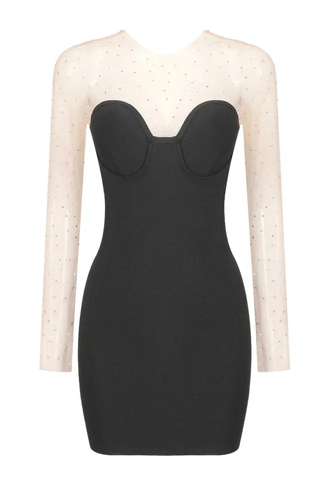 Black crystal embellished mini dress - View 14 | WEUXS