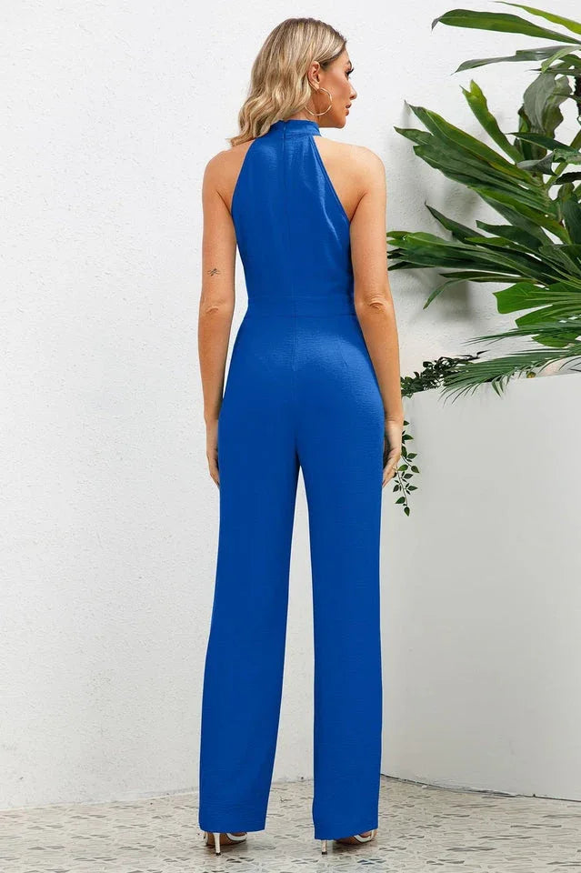 Wide leg halter neck jumpsuit with bow detail - View 10 | WEUXS