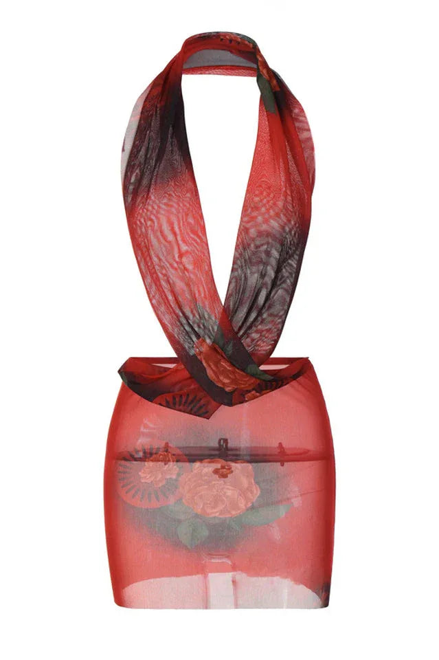 Printed Halter Neck Mini Dress - View 10 | WEUXS