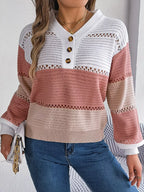 Color block knit henley sweater - View 16 | WEUXS