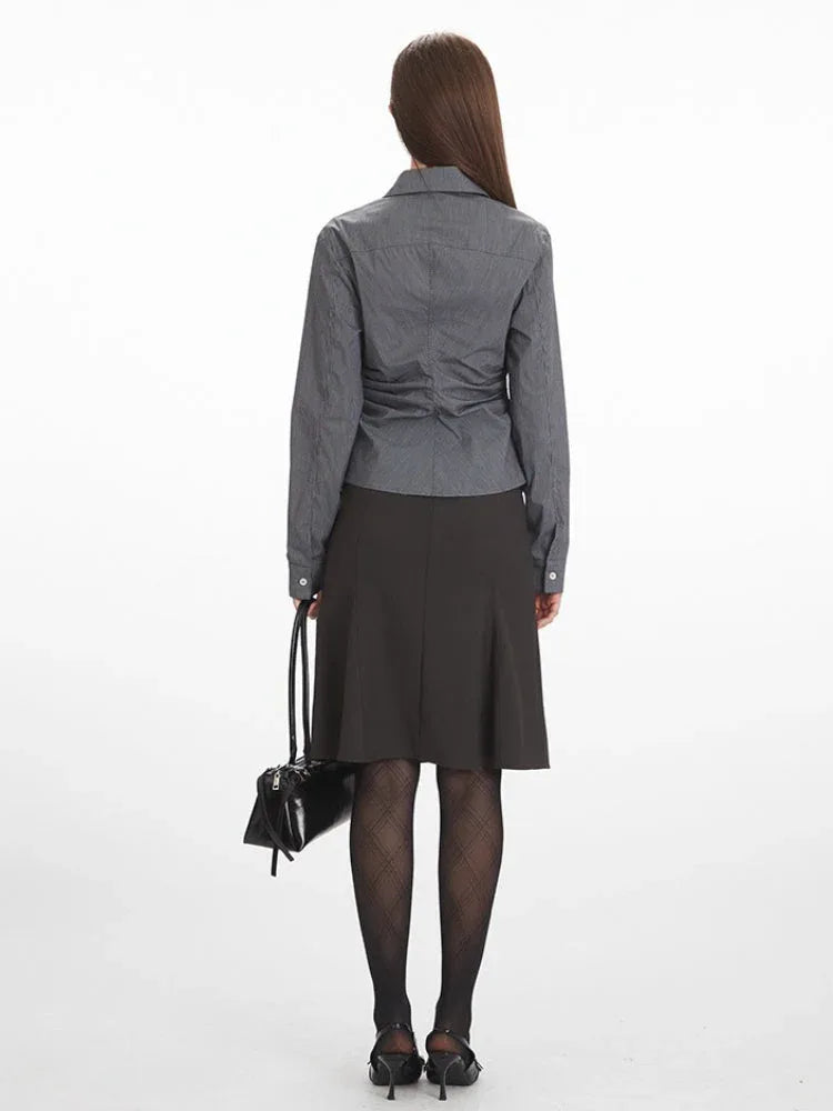 Office Siren Ruched Button Down Shirt - WEUXS
