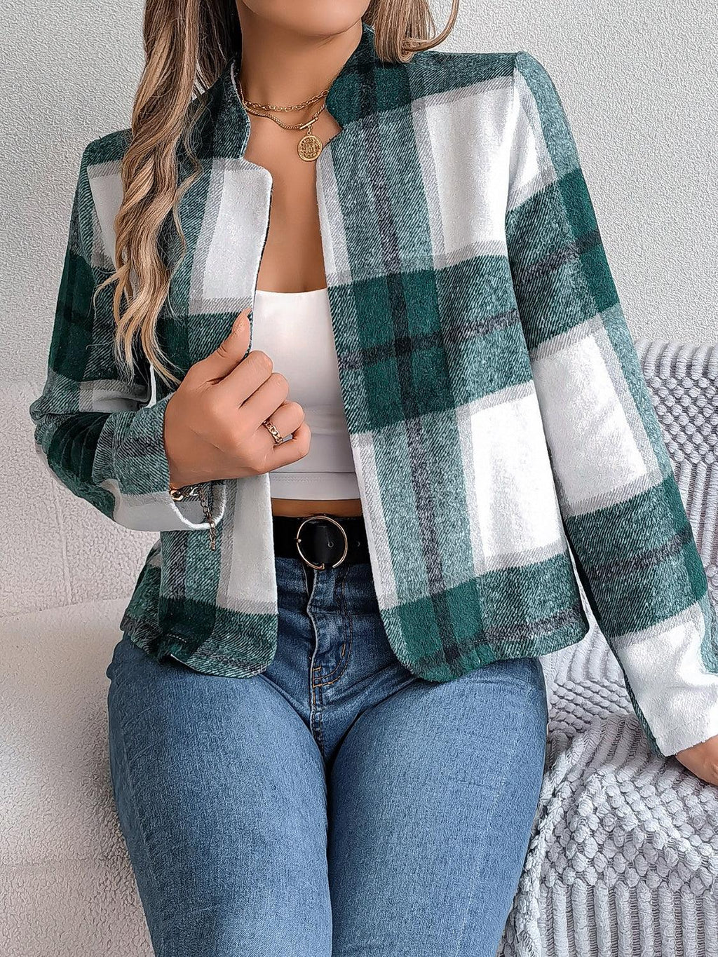 Plaid cropped jacket - View 25 | WEUXS