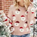 Woman wearing a pink Christmas Santa Claus knit sweater