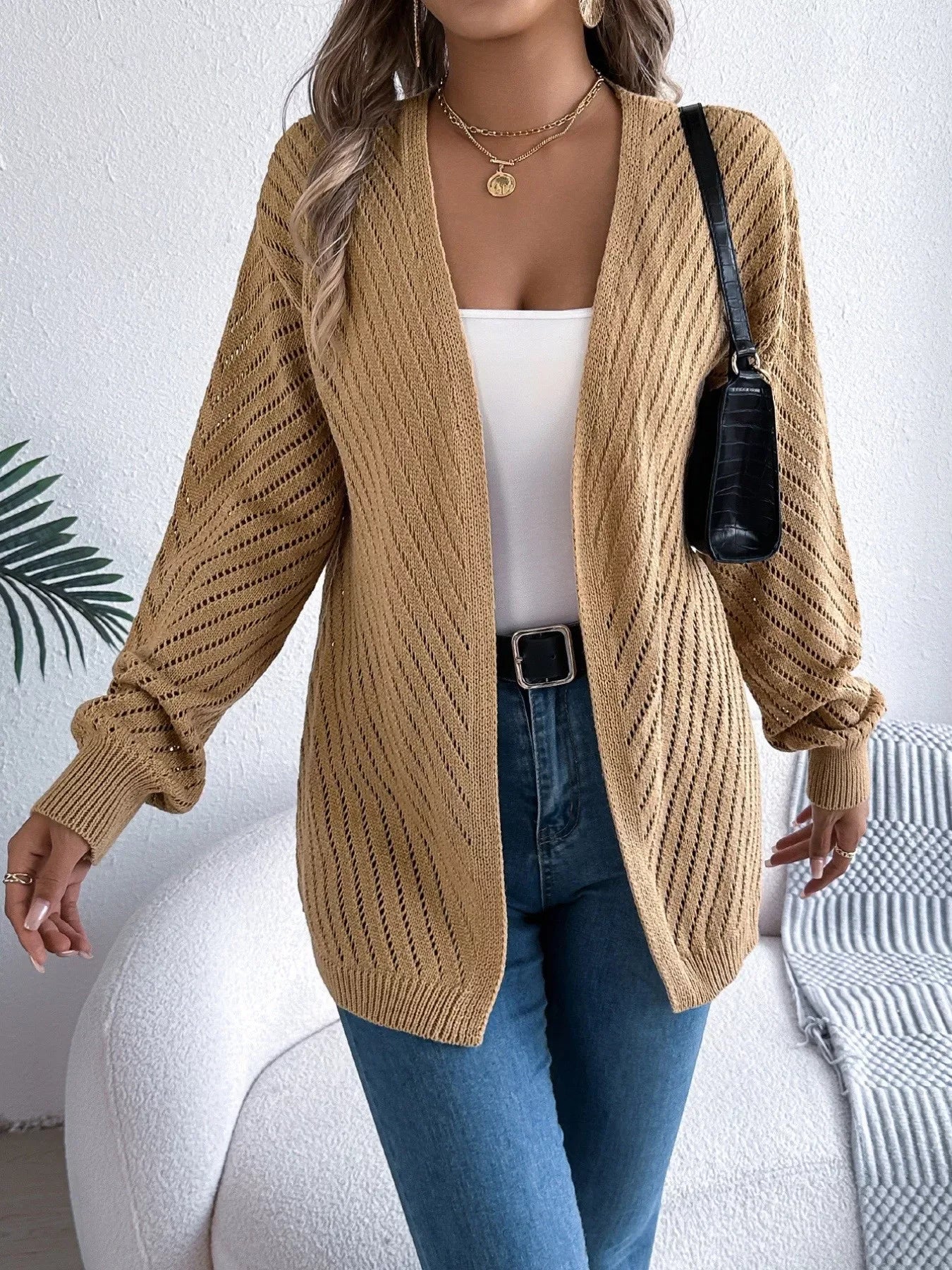 White pointelle knit cardigan - View 15 | WEUXS