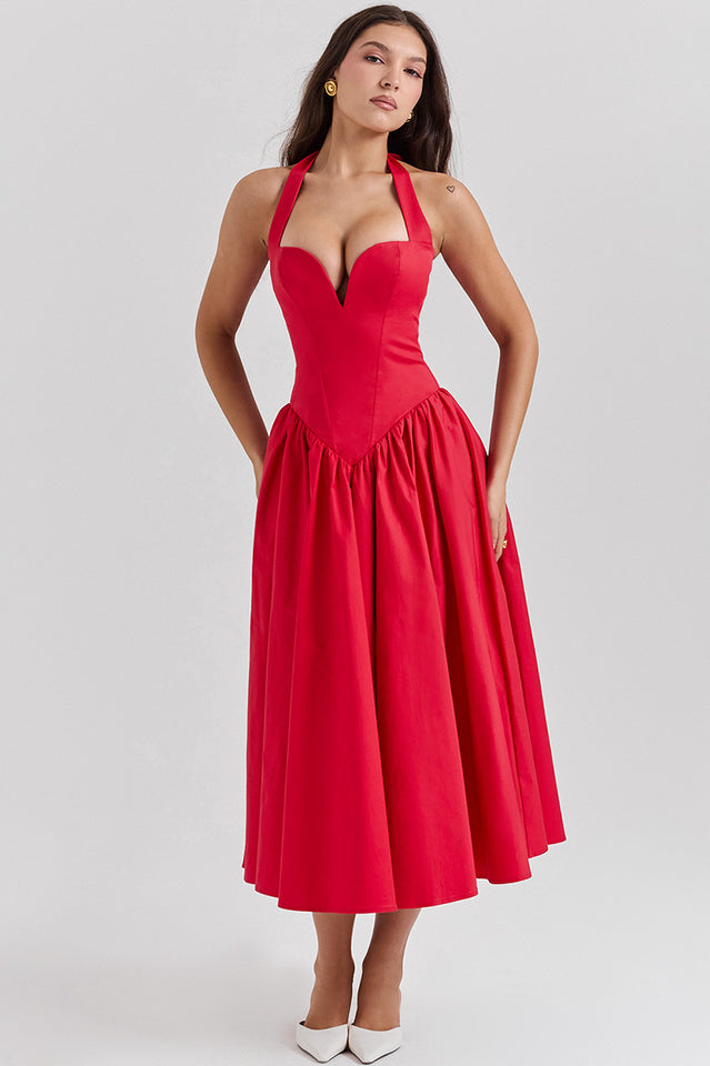 Coquette Scarlet Halter Midi Dress | Dress In Beauty