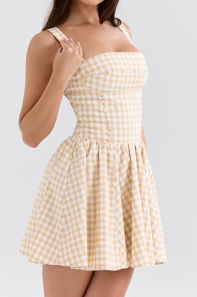 Isadora Gingerbread Gingham Mini Dress | Dress In Beauty