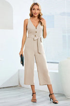 Wide leg jumpsuit with tie waist and back cutout - View 7 | WEUXS
